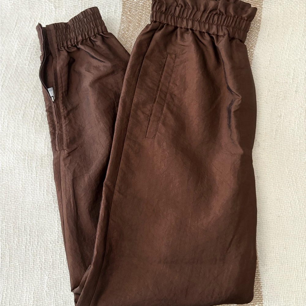 Tibi Crispy Nylon Paper Bag Jogger - Brown - Like New - size small